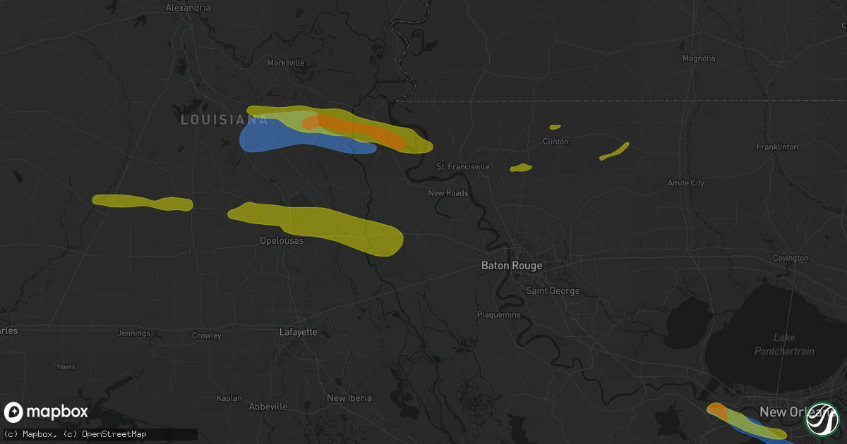 Hail map in Livonia, LA on May 8, 2026