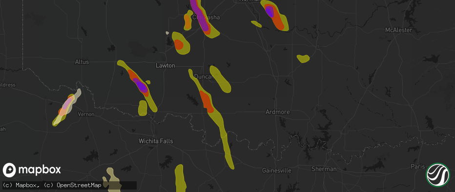 Hail map in Loco, OK on May 8, 2026