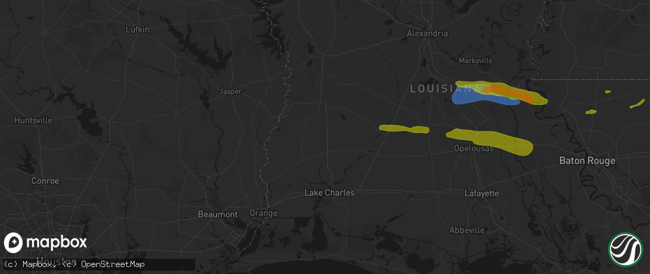 Hail map in Longville, LA on May 8, 2026
