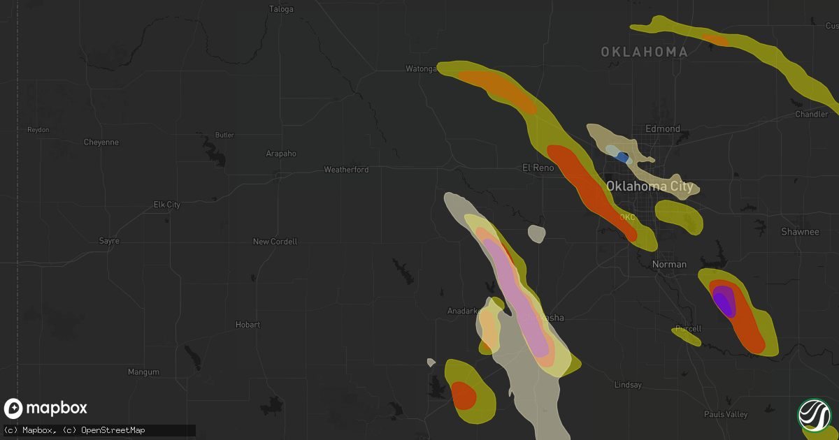 Hail map in Lookeba, OK on May 8, 2026