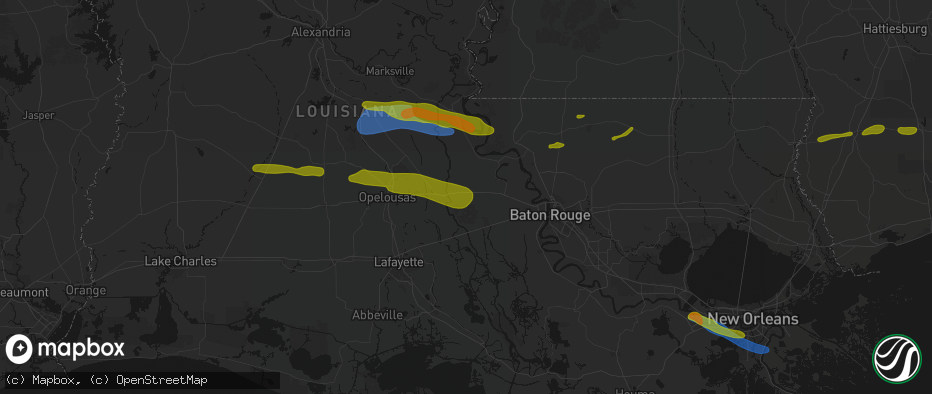 Hail map in Lottie, LA on May 8, 2026