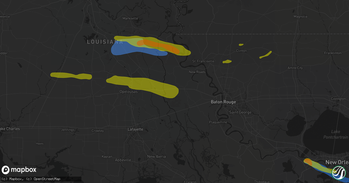 Hail map in Lottie, LA on May 8, 2026
