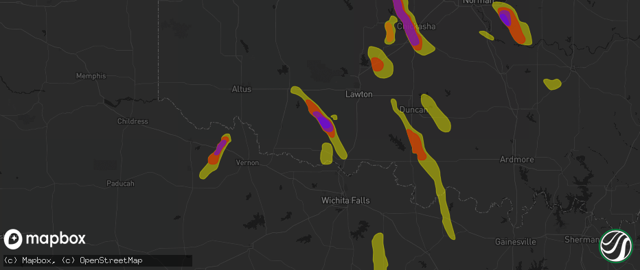 Hail map in Loveland, OK on May 8, 2026