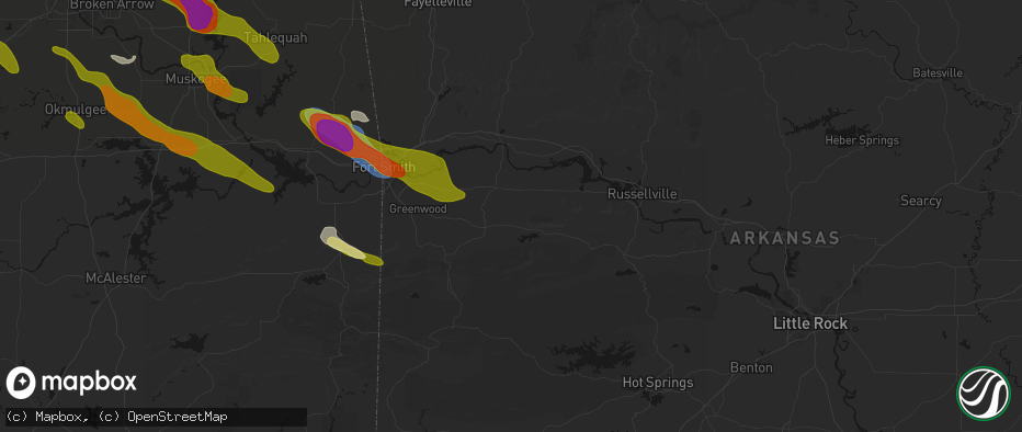 Hail map in Magazine, AR on May 8, 2026