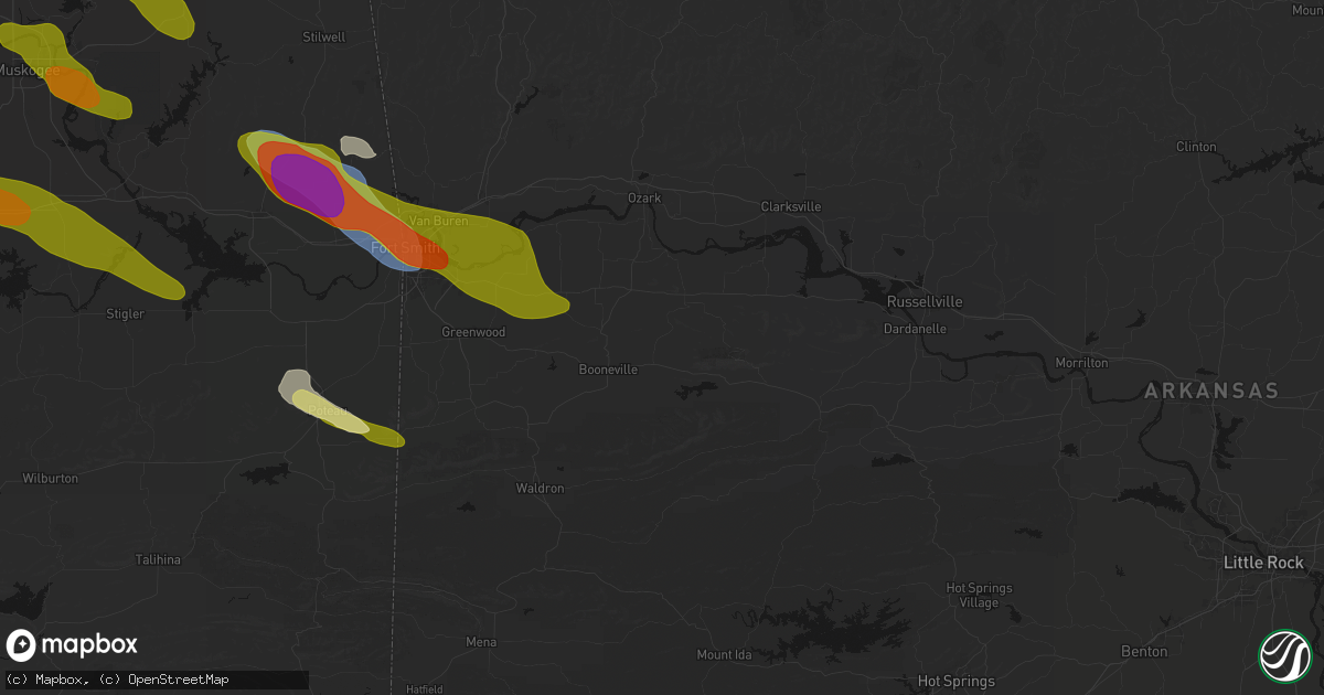 Hail map in Magazine, AR on May 8, 2026