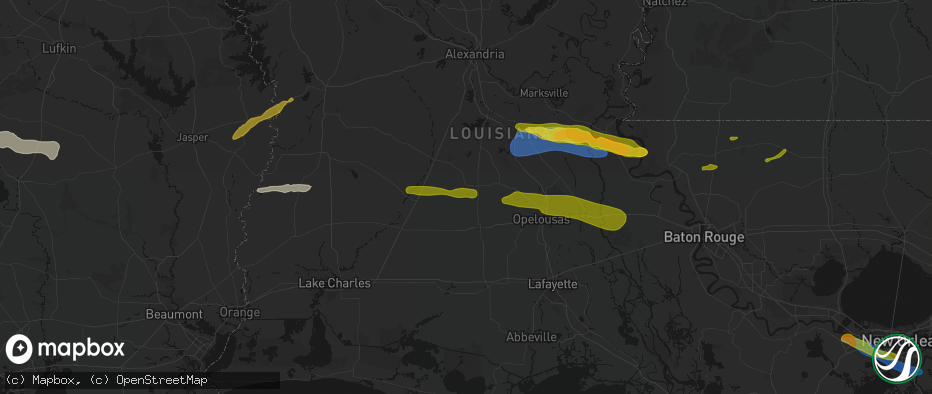 Hail map in Mamou, LA on May 8, 2026