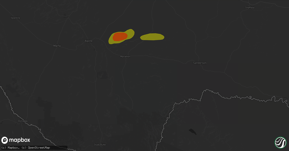 Hail map in Marathon, TX on May 8, 2026