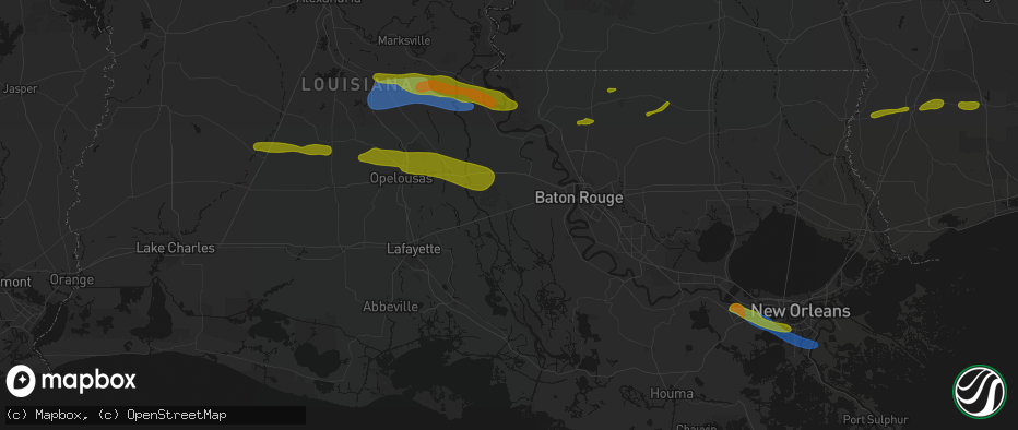 Hail map in Maringouin, LA on May 8, 2026