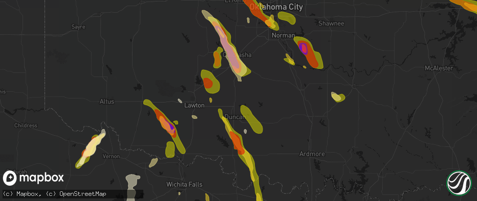 Hail map in Marlow, OK on May 8, 2026