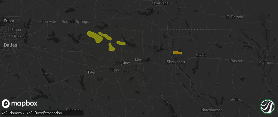 Hail map in Marshall, TX on May 8, 2026