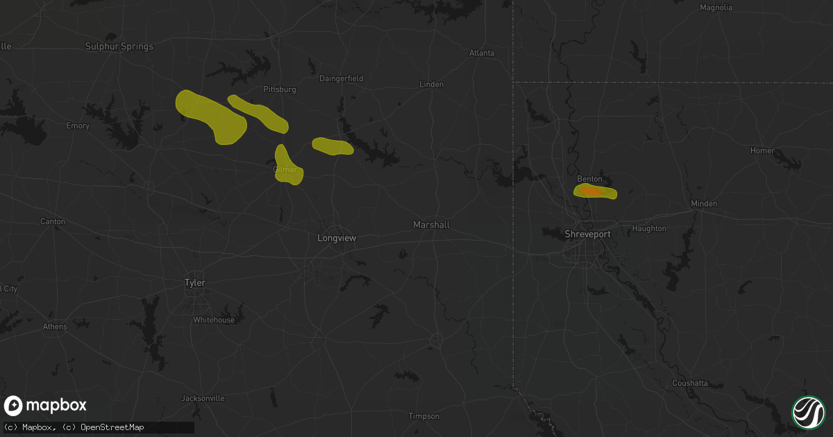 Hail map in Marshall, TX on May 8, 2026