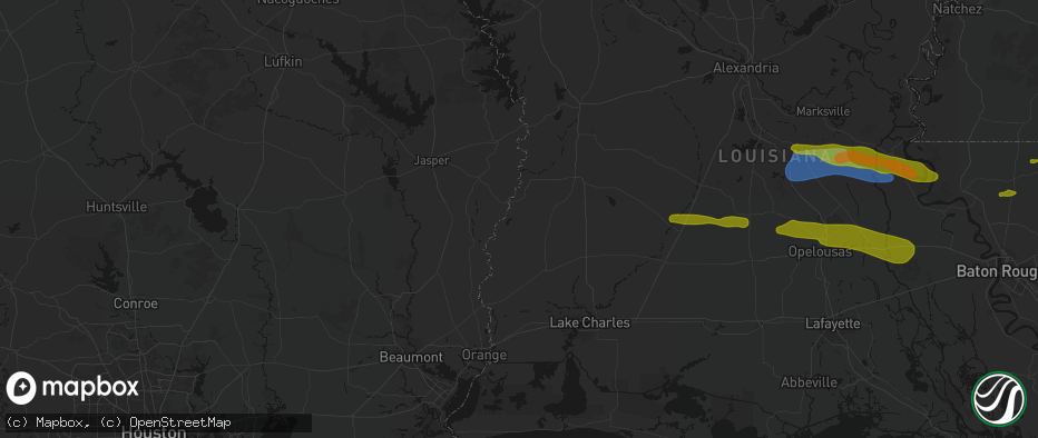 Hail map in Merryville, LA on May 8, 2026