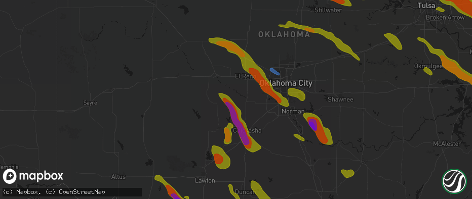 Hail map in Minco, OK on May 8, 2026
