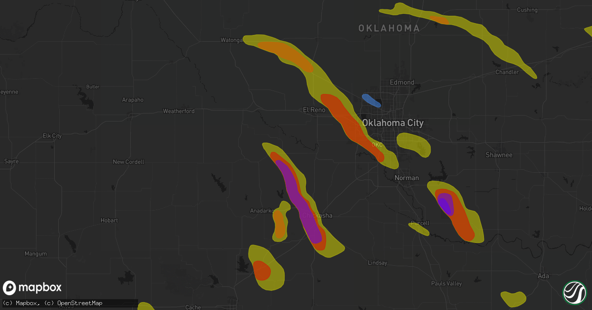 Hail map in Minco, OK on May 8, 2026