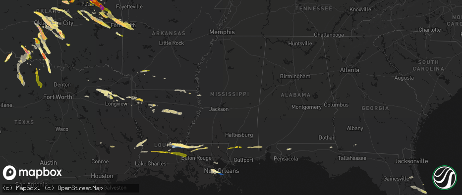 Hail map in Mississippi on May 8, 2026