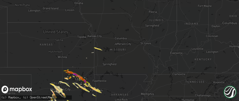 Hail map in Missouri on May 8, 2026