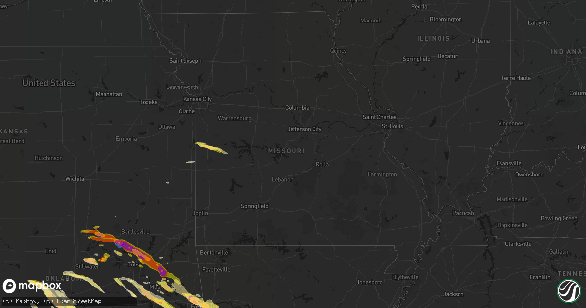 Hail map in Missouri on May 8, 2026