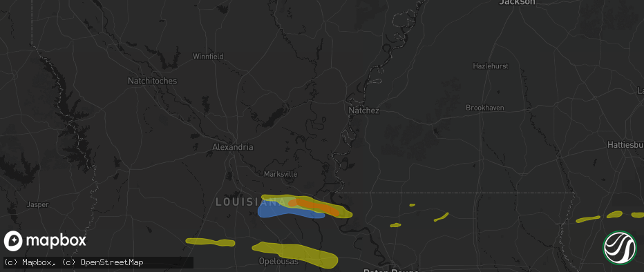 Hail map in Monterey, LA on May 8, 2026