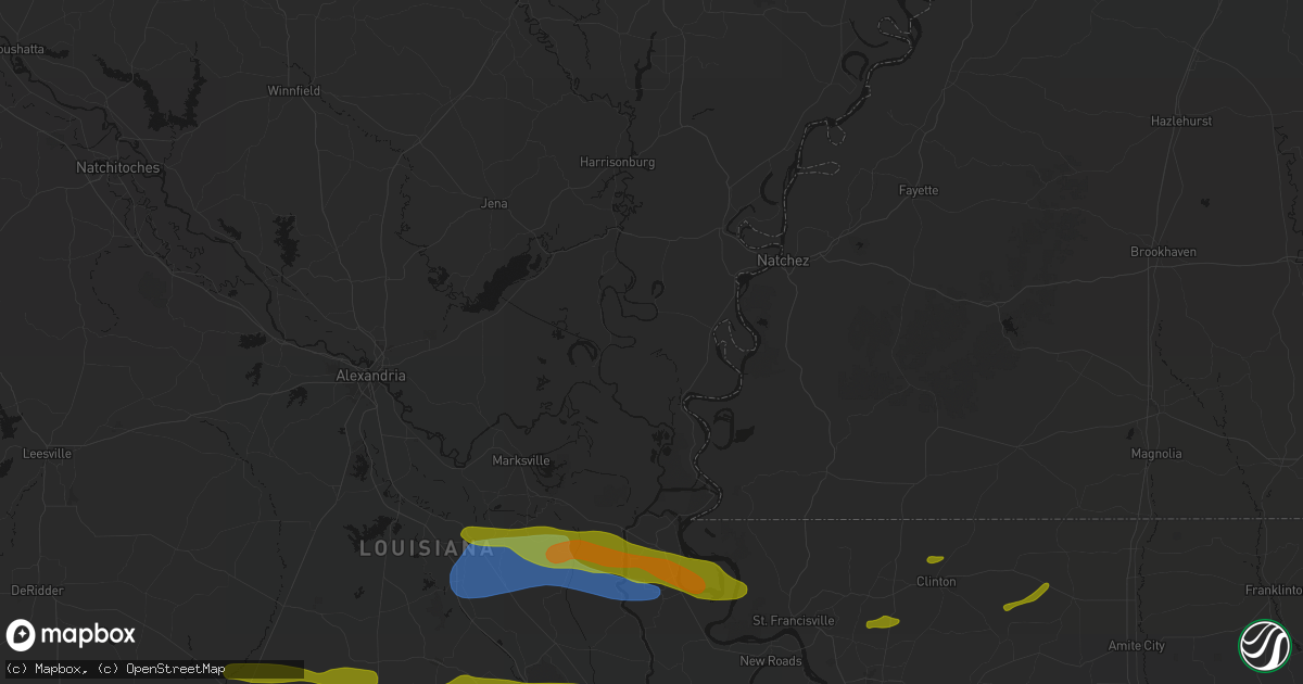 Hail map in Monterey, LA on May 8, 2026