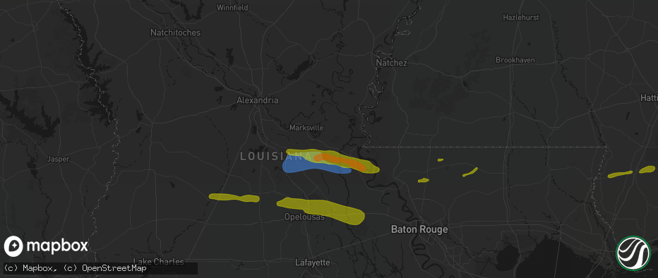 Hail map in Moreauville, LA on May 8, 2026