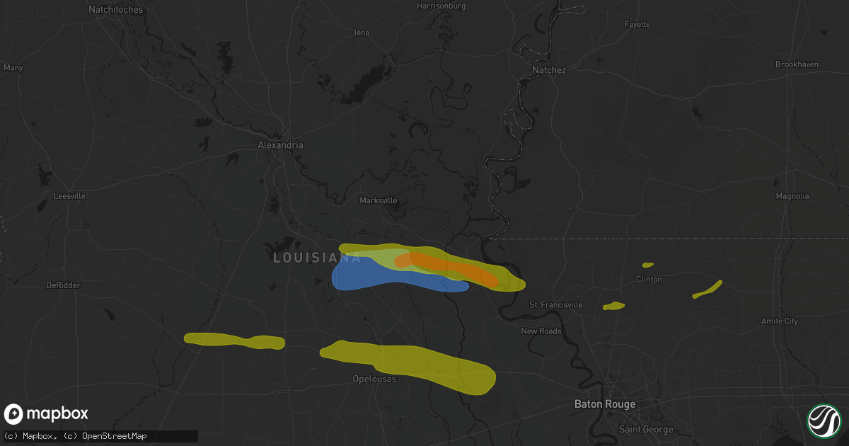 Hail map in Moreauville, LA on May 8, 2026