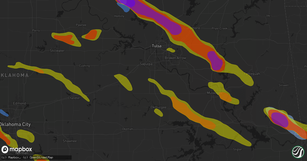 Hail map in Mounds, OK on May 8, 2026