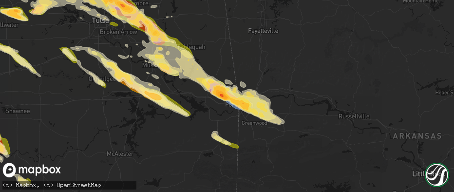 Hail map in Muldrow, OK on May 8, 2026
