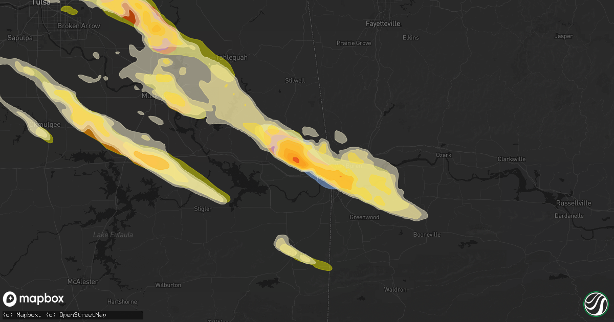 Hail map in Muldrow, OK on May 8, 2026