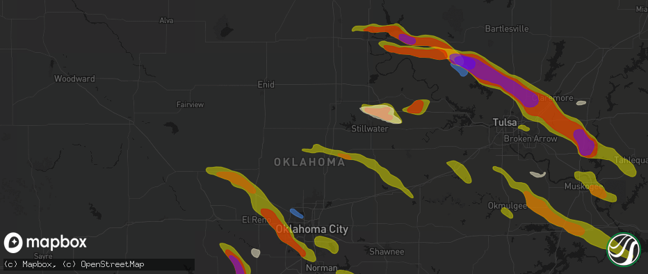 Hail map in Mulhall, OK on May 8, 2026