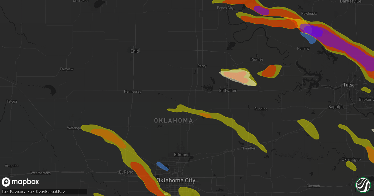 Hail map in Mulhall, OK on May 8, 2026