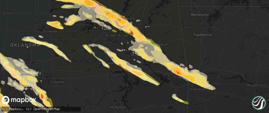 Hail map in Muskogee, OK on May 8, 2026
