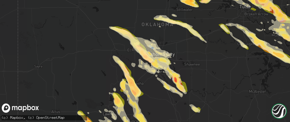 Hail map in Mustang, OK on May 8, 2026