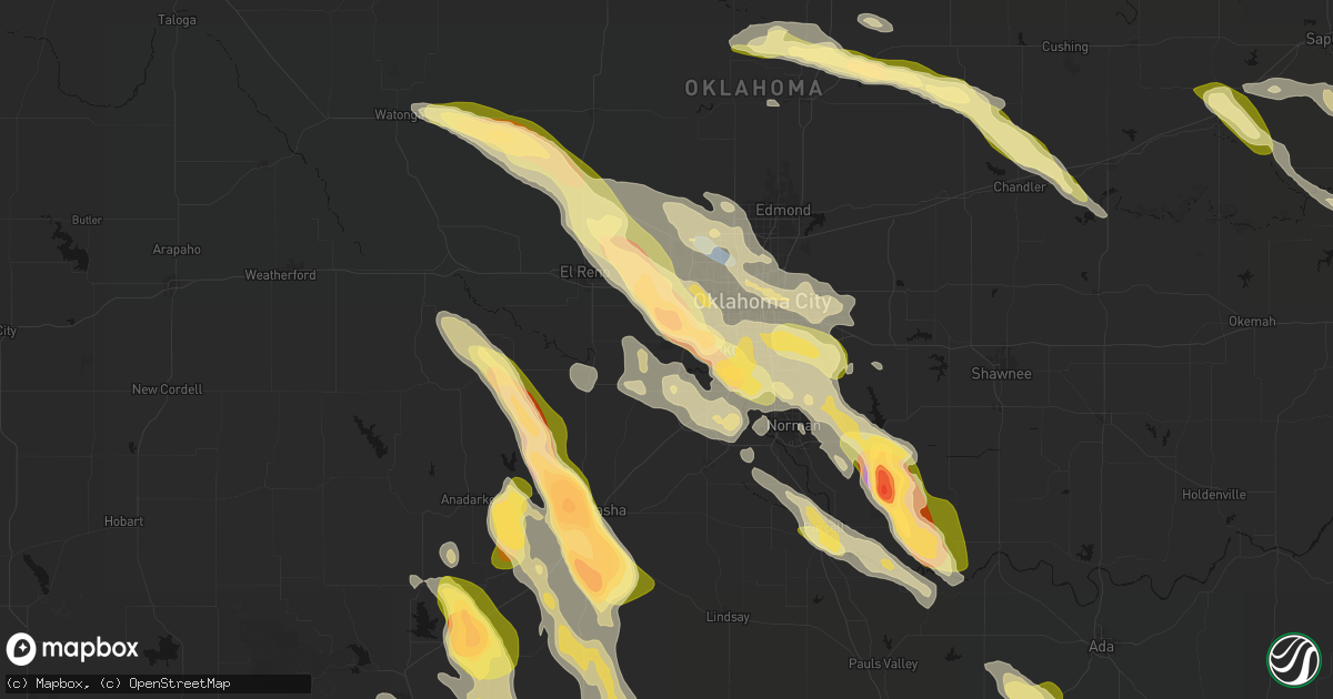 Hail map in Mustang, OK on May 8, 2026