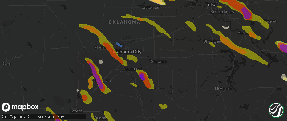 Hail map in Newalla, OK on May 8, 2026