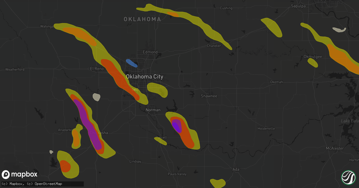 Hail map in Newalla, OK on May 8, 2026