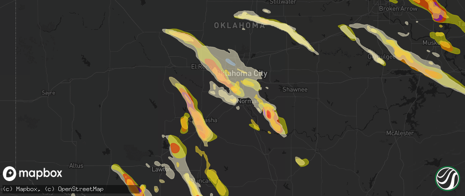 Hail map in Newcastle, OK on May 8, 2026