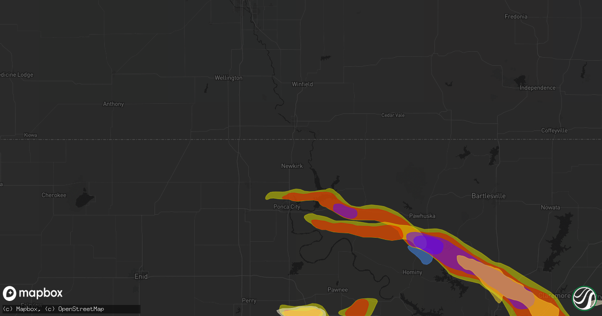 Hail map in Newkirk, OK on May 8, 2026