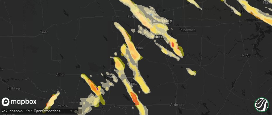 Hail map in Ninnekah, OK on May 8, 2026