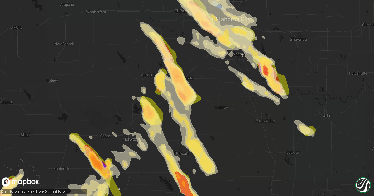 Hail map in Ninnekah, OK on May 8, 2026