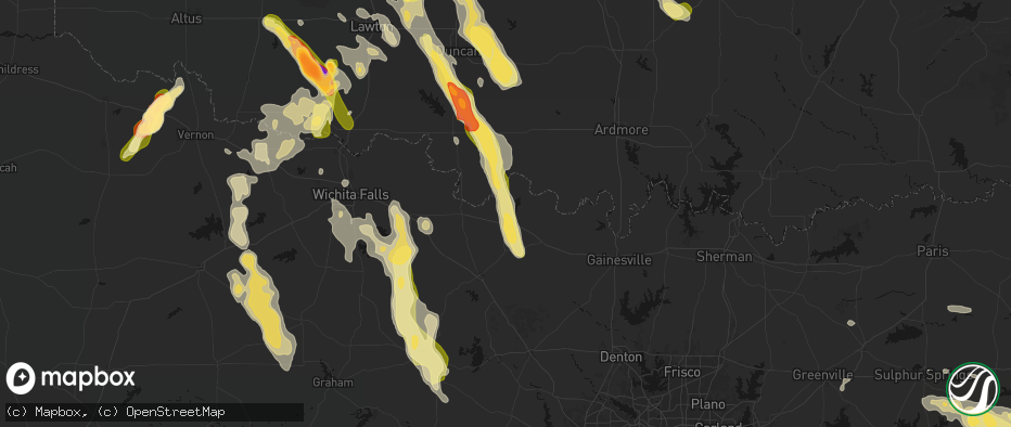 Hail map in Nocona, TX on May 8, 2026