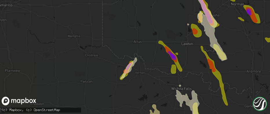 Hail map in Odell, TX on May 8, 2026