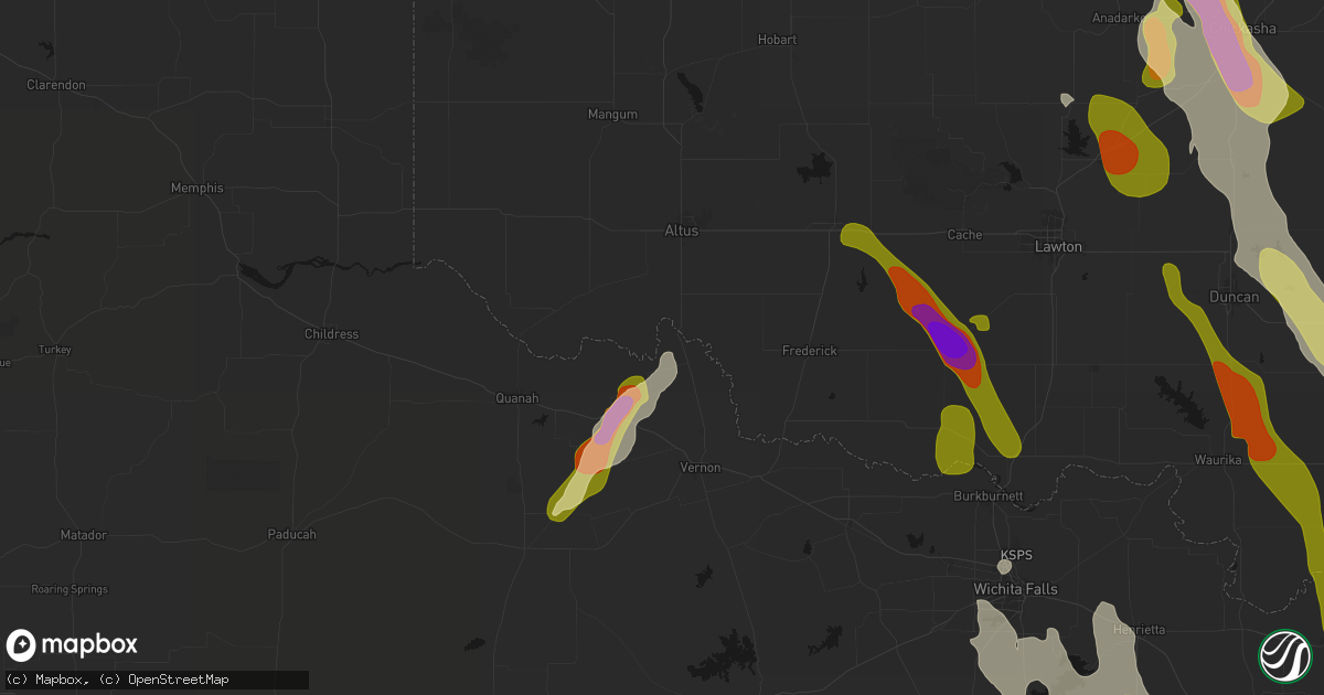 Hail map in Odell, TX on May 8, 2026