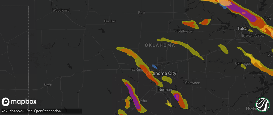 Hail map in Okarche, OK on May 8, 2026