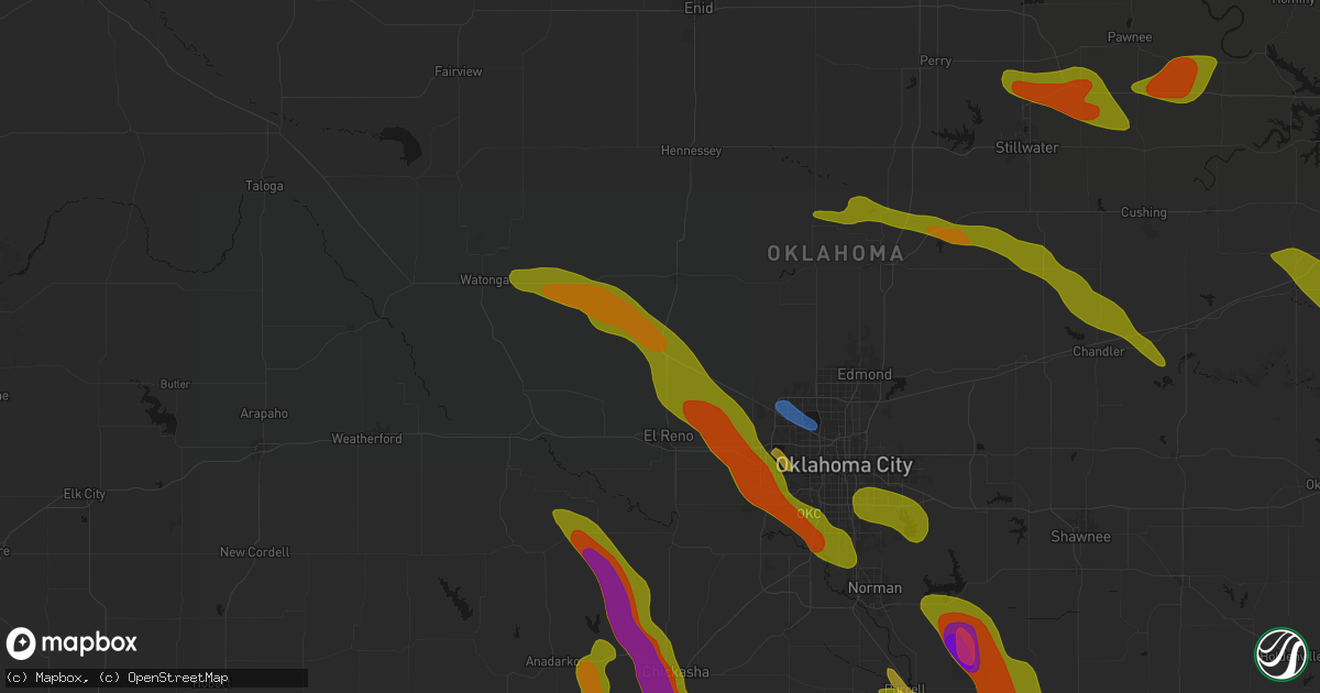 Hail map in Okarche, OK on May 8, 2026