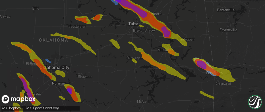 Hail map in Okmulgee, OK on May 8, 2026