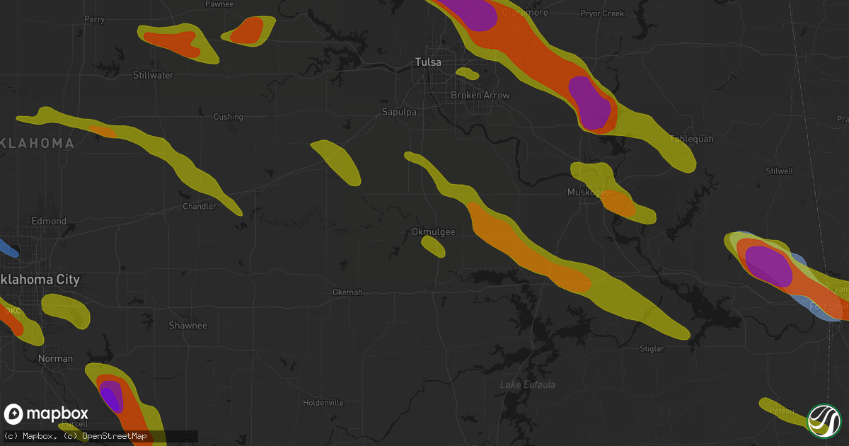Hail map in Okmulgee, OK on May 8, 2026