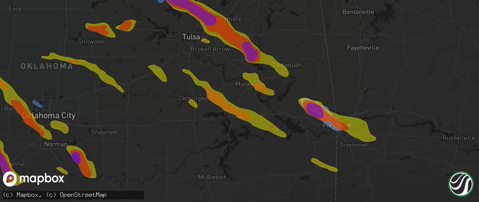 Hail map in Oktaha, OK on May 8, 2026