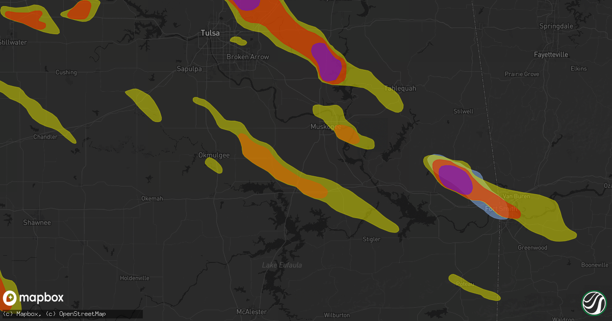 Hail map in Oktaha, OK on May 8, 2026