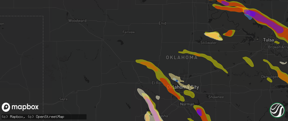 Hail map in Omega, OK on May 8, 2026