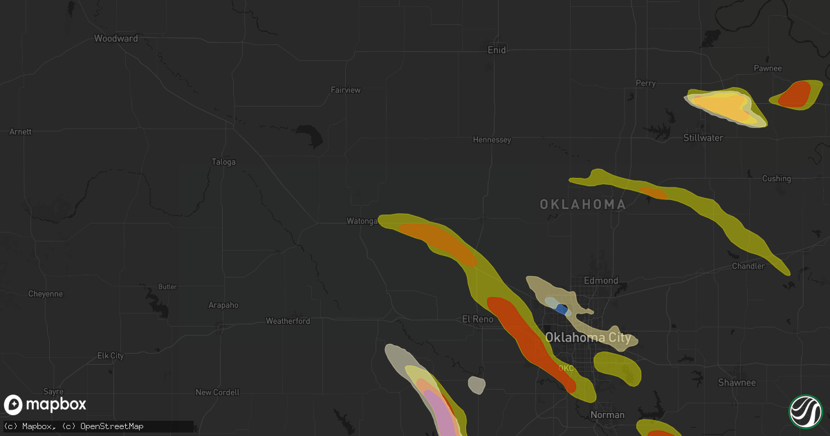 Hail map in Omega, OK on May 8, 2026